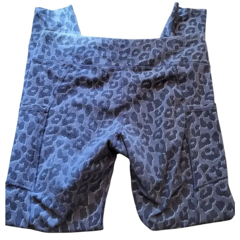 Pact Leggings Women's Large Blue Animal Leopard Print Organic Cotton Pockets - Picture 2 of 4